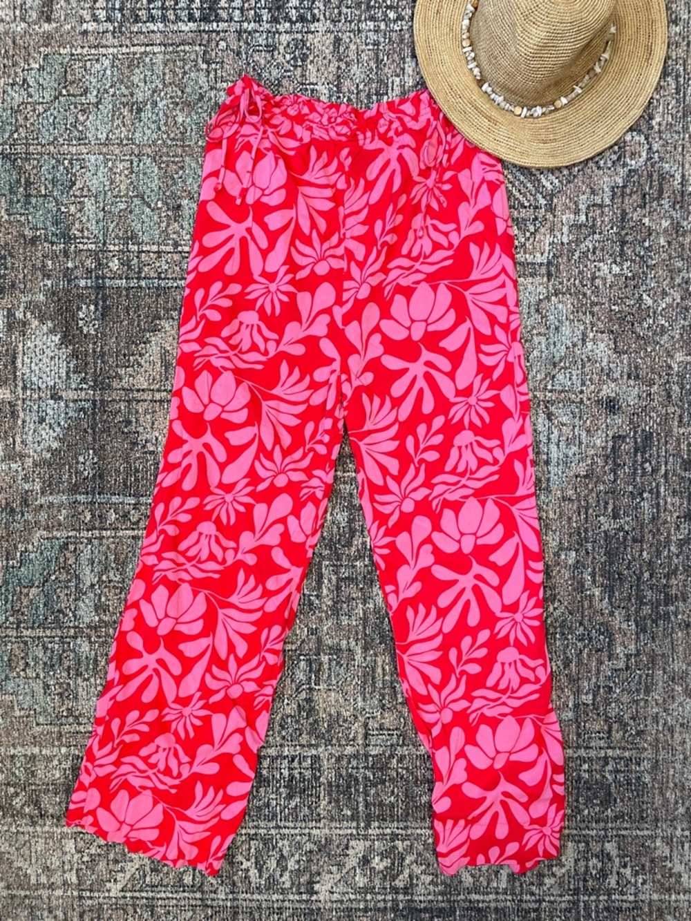 Shade & Shore Floral Swim Cover Up Pants Size S Pink Beach Resort Wide Leg